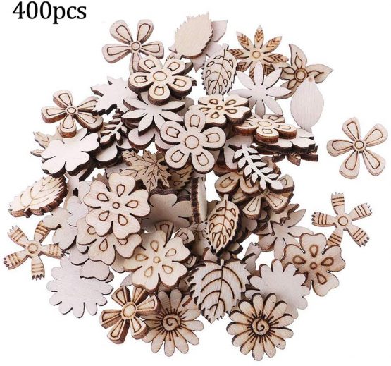 400Pcs Laser Cut Wood Flowers and Leaves Embellishment Wooden Shape