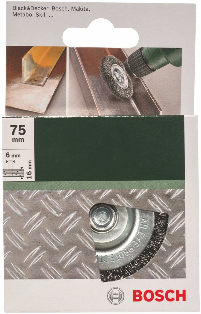 Bosch Accessories 2609256530 6 x 75 mm Wire Wheel Crimped Wire Shank, Silver, 6 x 50 mm - Image 2