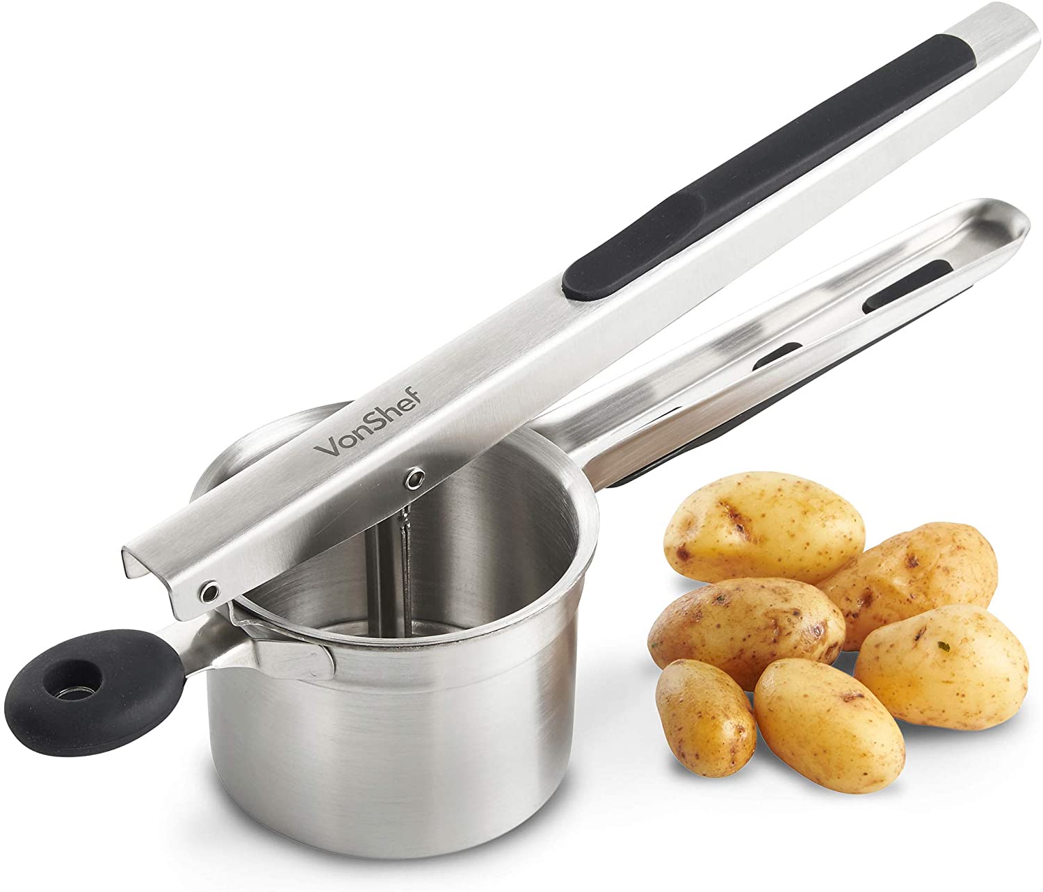 VonShef Potato Ricer Masher, Food Grade Stainless Steel Potato Ricer Press with Silicone Handle