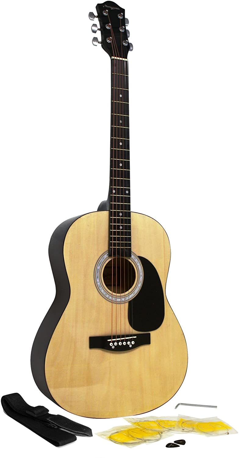 Martin Smith Acoustic Guitar with Guitar Strings, Guitar Plectrums & Guitar Strap Natural