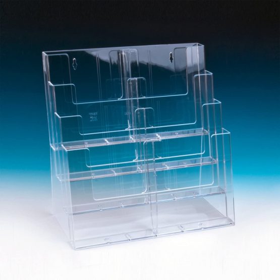 taymar® Table Brochure Stand XXL Stand Various DIN Formats, 4 Levels, Transparent - Image 3