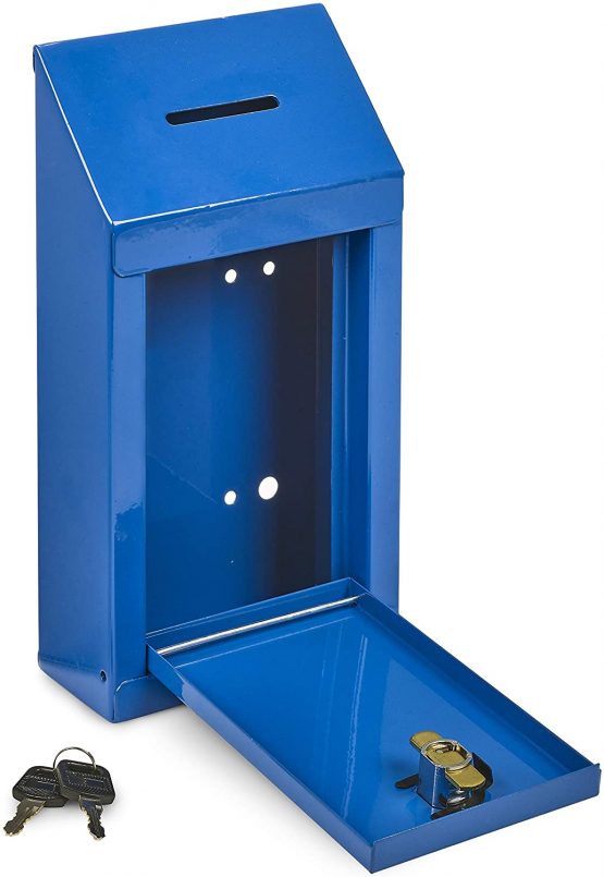 Metal Wall Mounting or CounterTop Charity Donation Collection Box Secure Suggestion and Ballot Box with Top Coin Slot, Lock Included with 2 Keys (Blue) - Image 2