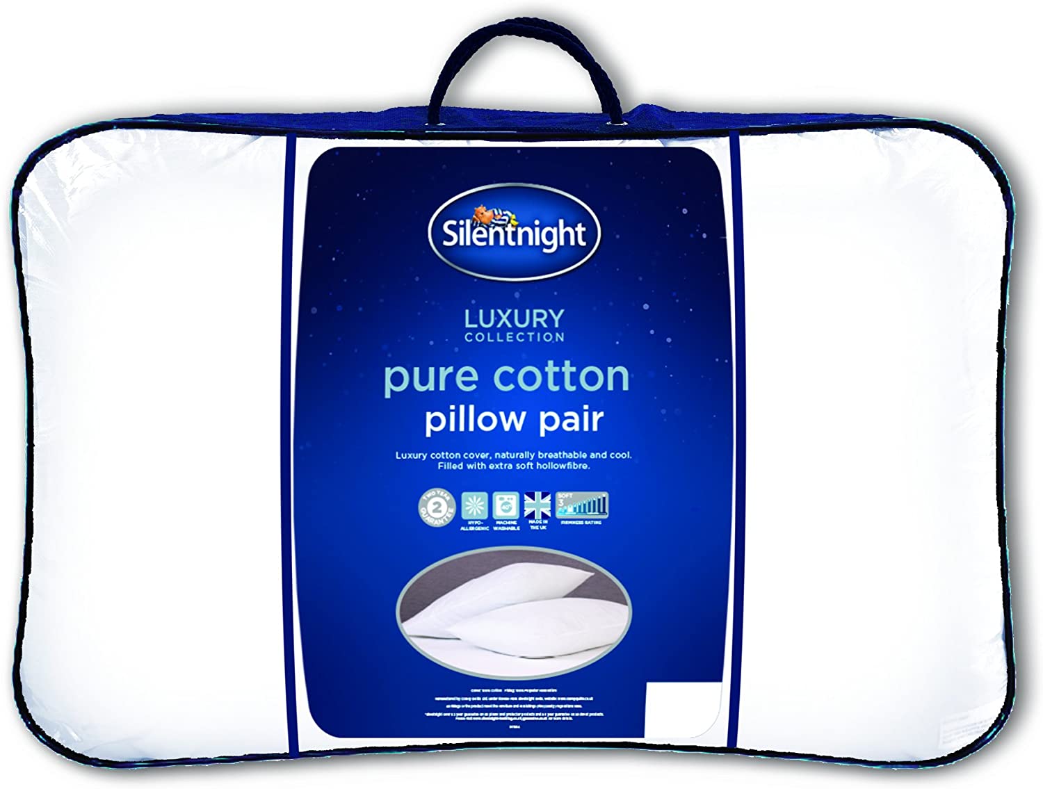 Silentnight Egyptian Cotton Pillow Pair, White, 74 x 48 x 8 cm, Standard (Pack of 2)