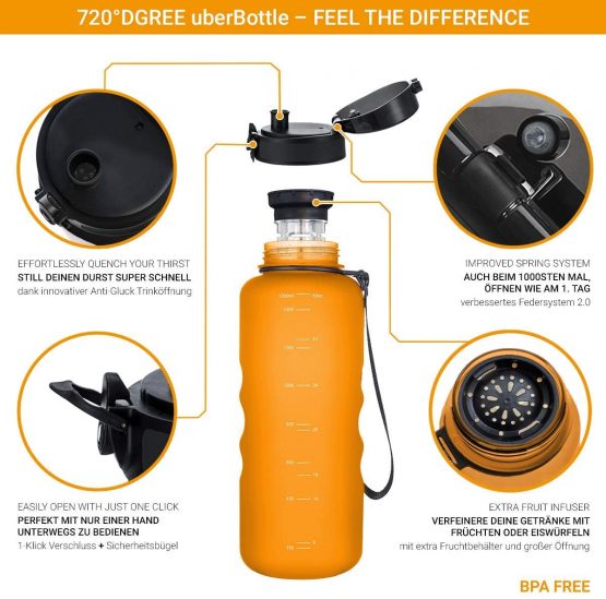 720°DGREE Water Bottle “uberBottle“ +Fruit-Infuser - 350ml, 500ml, 650ml, 1L - BPA-Free Tritan, Leakproof, Reusable - Sports Drinking Bottle for Kids, Gym, Fitness, Outdoor, Cycling, School - Image 2
