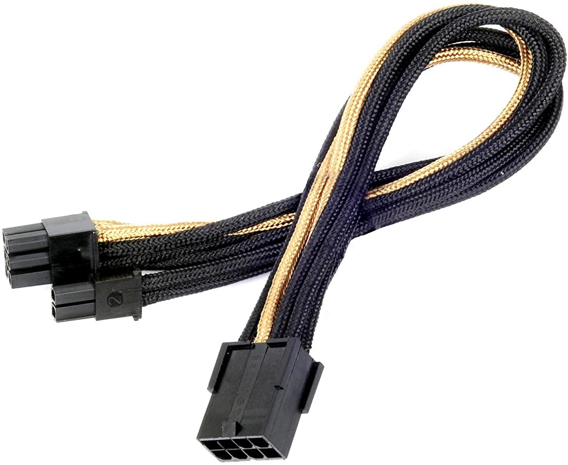 SilverStone SST-PP07-PCIBG - 25cm 8pin to PCI-E 6+2pin Sleeved Extention Cable, black gold, 25 cm