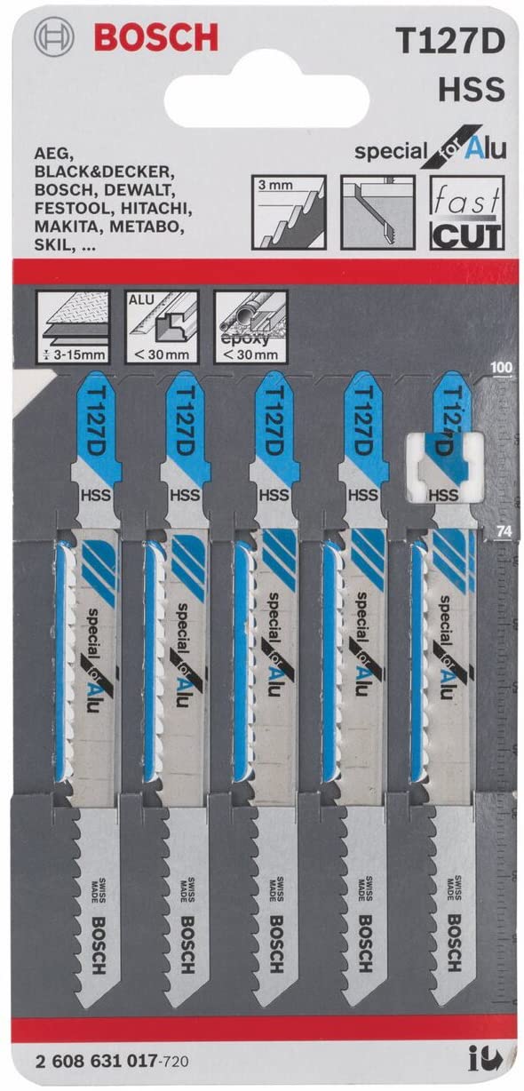 Bosch Professional 2608631017 Aluminium Cutting Jigsaw Blades, 3mm - 15mm, Grey, 17.4cm x 0.2cm x 13.9cm, Aluminium sheets - Image 2