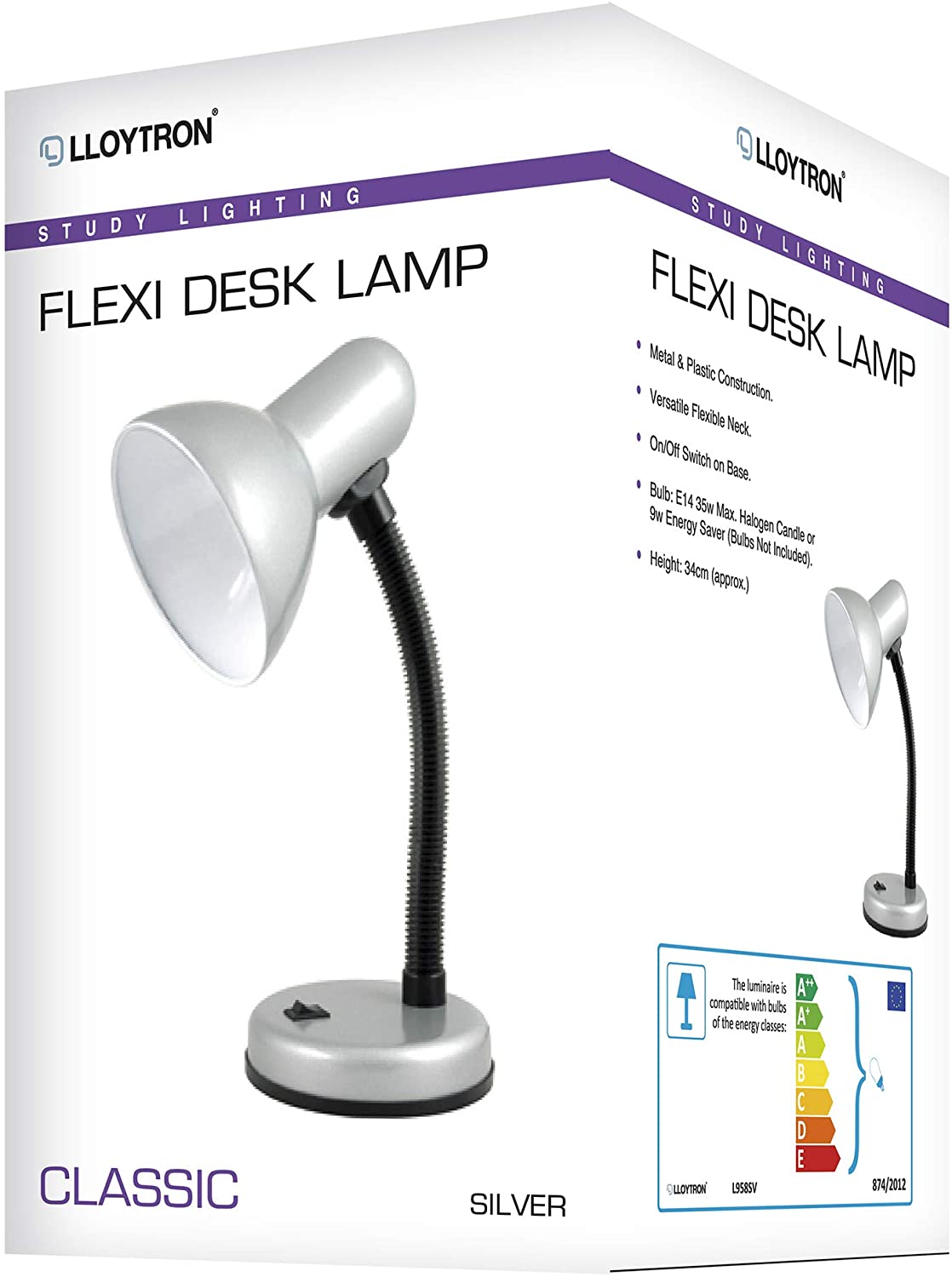 HOMELIFE 35w 'Classic' Flexi Desk Lamp with Versatile Flexible Neck, Integral On/Off Switch, Approx. 34cm Height, L958SV - Image 2