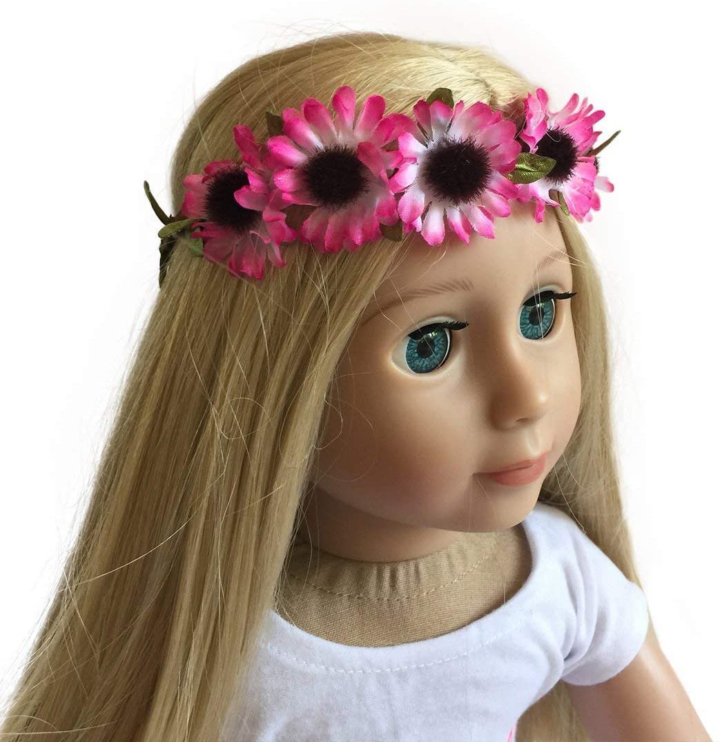 The New York Doll collection 18 inch/46 cm Doll Headband - Floral Pink Sunflower Wreath - Hair Accessories for 18 inch/ 46 cm Dolls