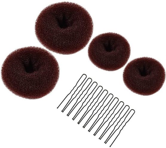 Donut Bun Maker,MORGLES Hair Bun Donut 4pcs Hair Bun Maker Brown With Large Bobby Pins Black 10pcs