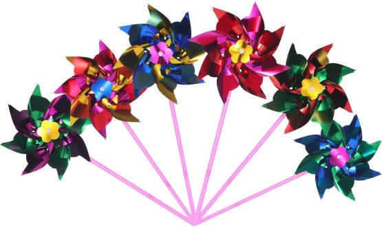 Hestya Plastic Rainbow Pinwheel, Party Pinwheels DIY Lawn Windmill Set for Teenagers Toy Garden Party Lawn Decor (50 Pieces, Multicolor A) - Image 4