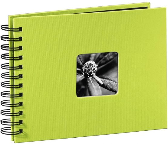 Hama Fine Art photo album, 50 black pages (25 sheets), spiral bound album 24 x 17 cm, with cut-out window, kiwi green