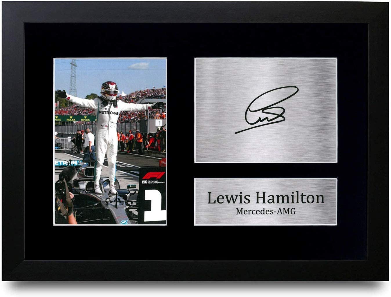 HWC Trading Lewis Hamilton Gift Signed A4 Printed Autograph Mercedes F1 Gifts Print Photo Picture Display ((Framed) Lewis Hamilton Celebration)
