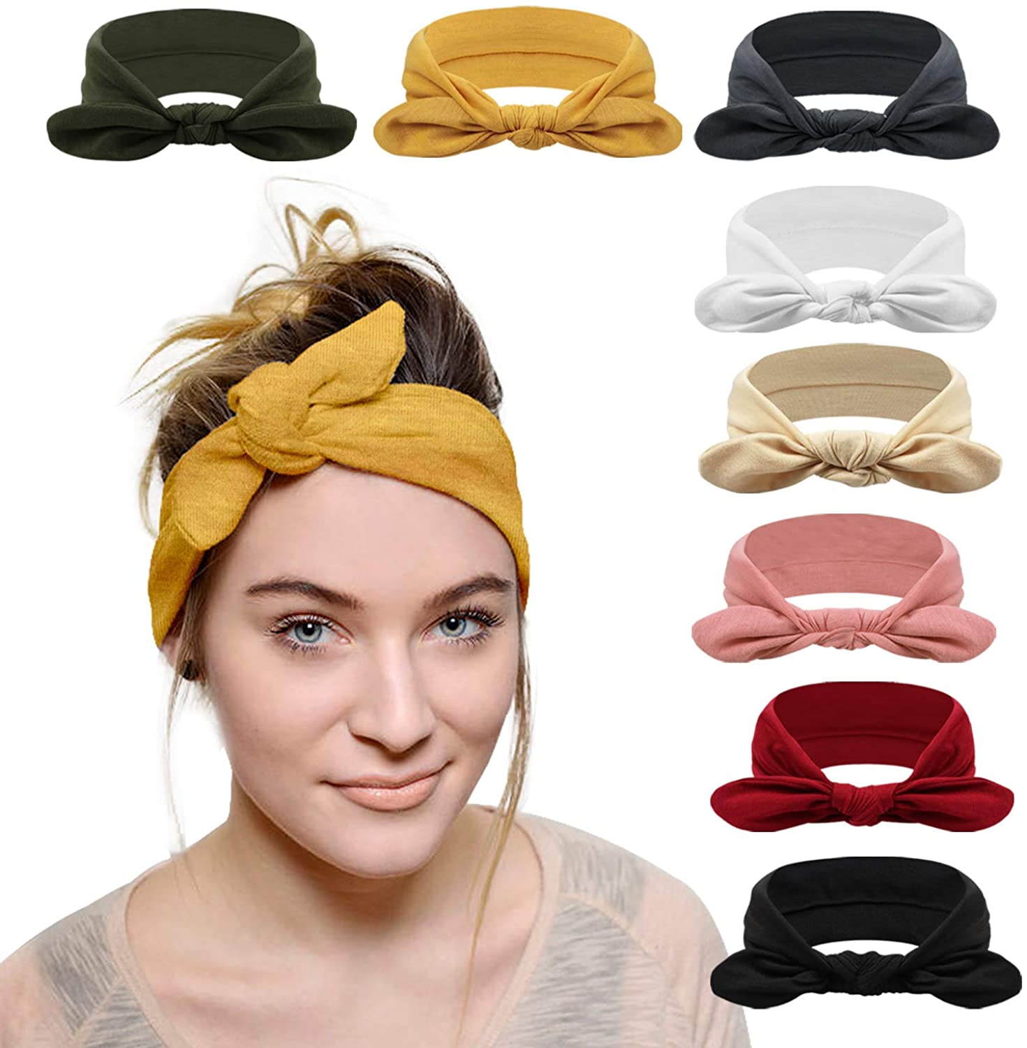 DRESHOW 8 Pack Women Headbands Headwraps Hair Bands Bows Hair Accessories, 8 Pack Ear, 1 count (Pack of 8)