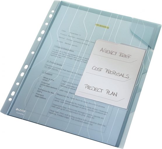 Leitz Combifile Tab Folder A4, Clear Blue Matt Finish, Top Left Open, 200 Micron Polypropylene, Pack of 3, 47290035 - Image 4