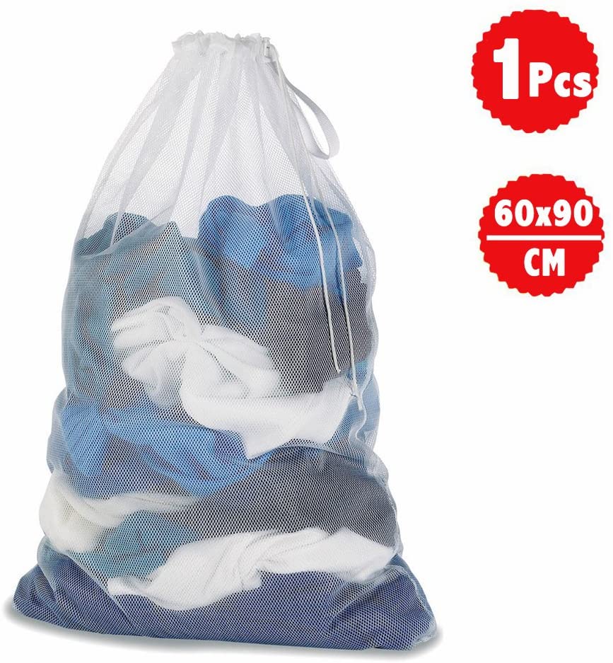 DoGeek Mesh Laundry Bag - White Wash Bag - Washing Bags for Washing Machine Large Laundry bags Laundry Net (Size:60 x90cm) (1 pcs)