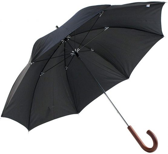 DUA Mens Walking Length Black Umbrella with Wood Handle