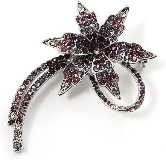 Avalaya 'Falling Star' Crystal Fashion Brooch (Lilac, Lavender & Purple)