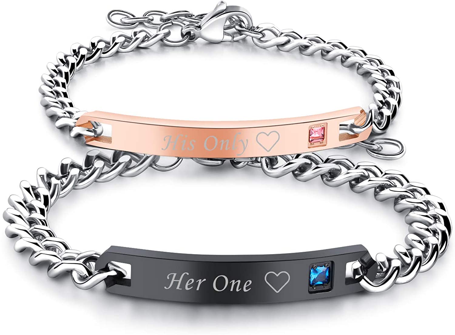 Cupimatch 2pcs CZ His and Hers Couple Bracelets Set