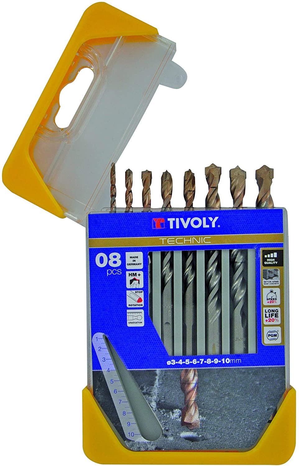 Tivoly B44 - Pack of 8 Drill Bits for Concrete High Performance Range (Diameter of 3, 4, 5, 6, 7, 8, 9, 10 mm) - Image 2