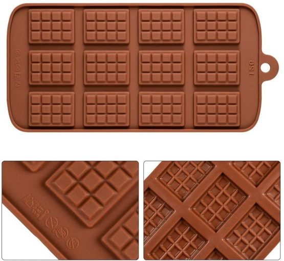 Waffle Chocolate Moulds Silicone Candy Molds, 3PCS12-Cavity Small Break Apart Chocolate Molds Non-Stick Reusable DIY Baking Molds Candy Protein & Energy Bar Moulds - Image 3