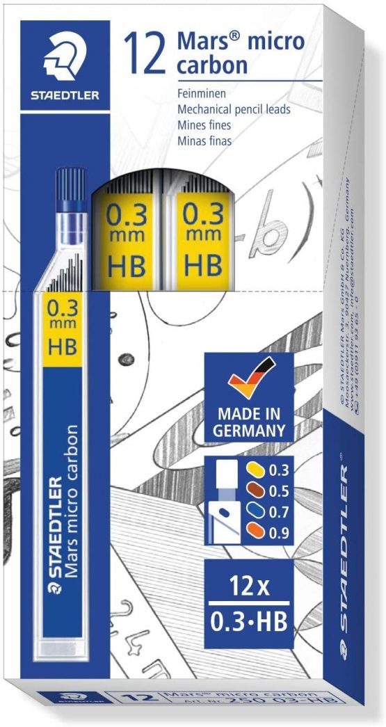 Staedtler Mars Micro Carbon 250 03 0.3mm HB Mechanical Pencil Lead (Pack of 12)