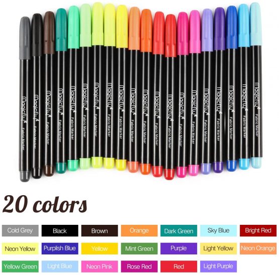 Magicfly Fabric Marker Pens 20Colors Fabric Paint Pen Non Toxic