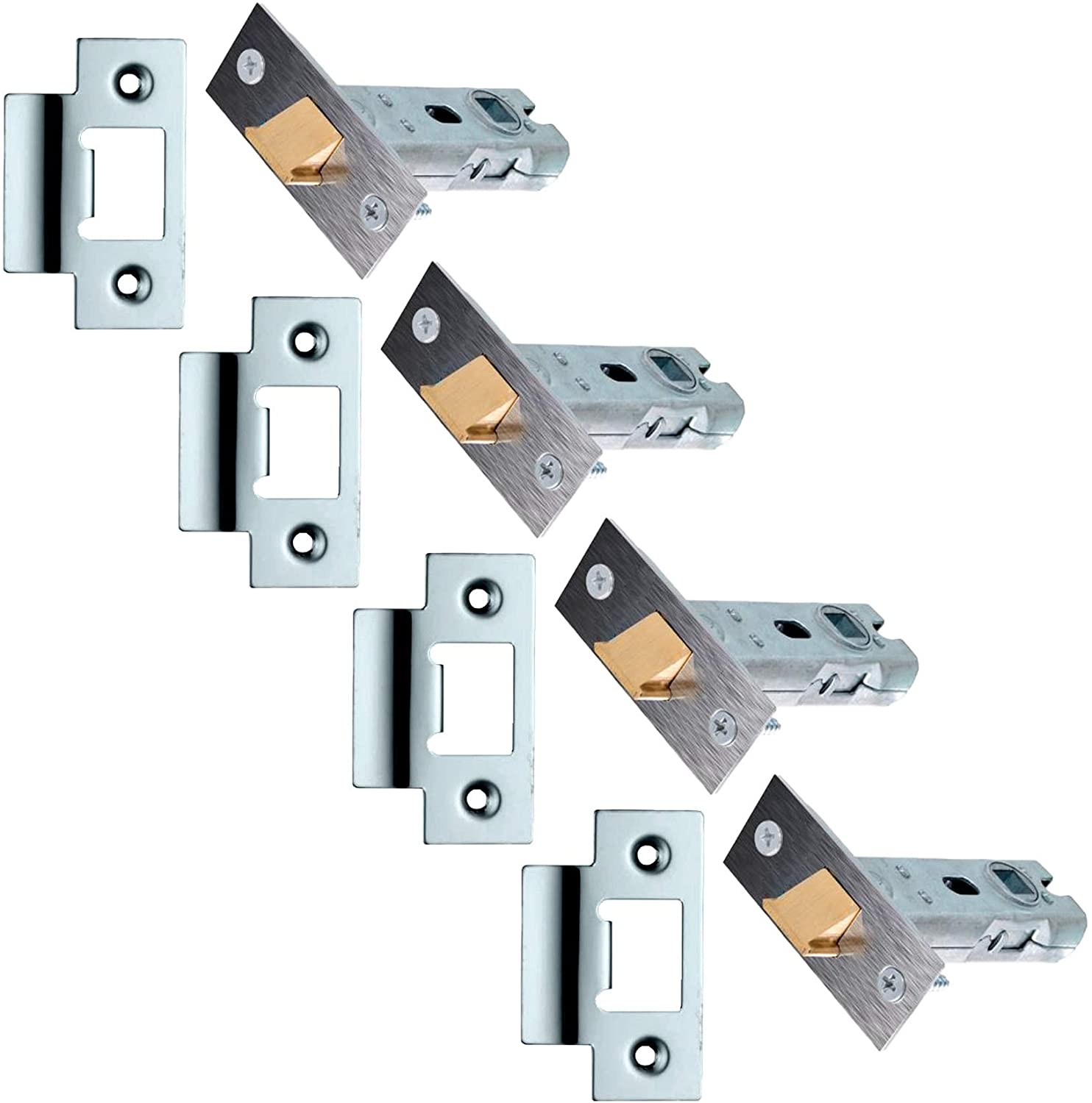 XFORT Tubular Latch, Polished Chrome, Tubular Door Latch for Internal Wooden Doors (4 Pack, 65mm)
