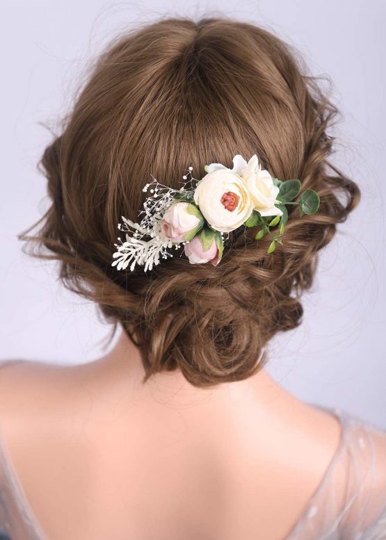 Deniferymakeup Champagne Bloomy Daisy Flower Hair Comb Rose Flower Wedding Bridal Photo Shoot Greenery Headpiece - Image 2