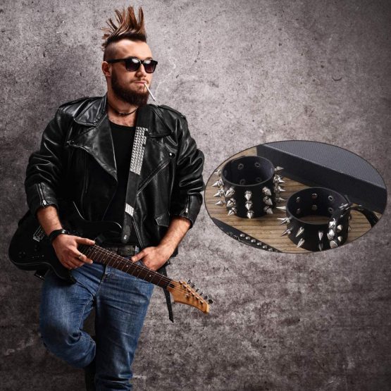 falllea 6 Pcs Unisex Black Metal Spike Studded Punk Bracelet Leather Rivets Bracelet Cuff for Mens Womens Rock Vintage Gothic Style Adult - Image 4