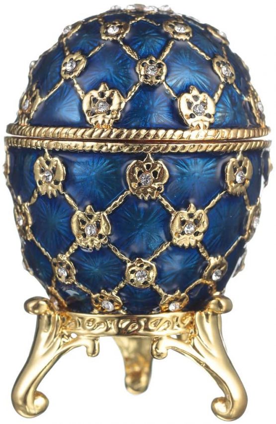 danila-souvenirs Russian Faberge Style Coronation Egg/Trinket Jewel Box with Carriage & Russian Coat of Arms 6,5 cm blue - Image 2