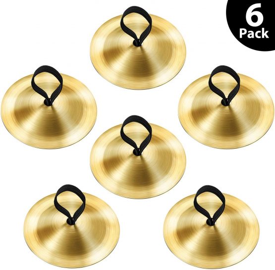 6 Pieces Finger Cymbals Belly Dancing Finger Dance Finger Zills Dance Finger Musical Instrument for Dancer Party (Brass, Gold)