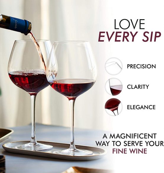 Red Wine Glasses – Large Wine Glasses, Hand Blown – Set of 4 Long Stem Wine Glasses, Premium Crystal – Wine Tasting, Wedding, Anniversary, Christmas – 22 oz, Clear - Image 4