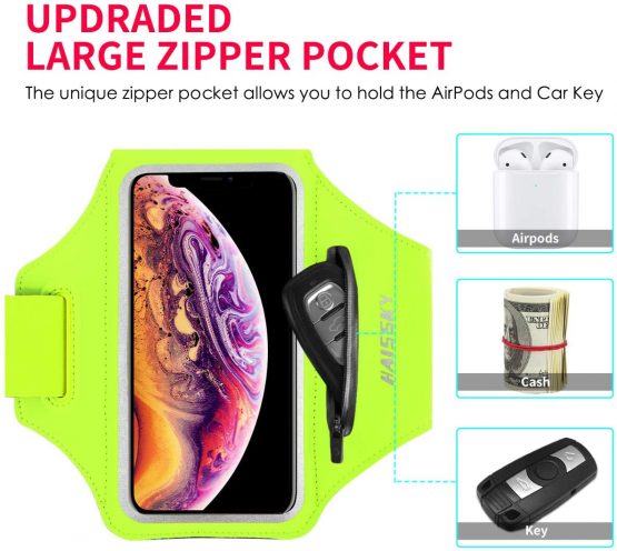 HAISSKY Running Armband with Earbuds Bag Sports Phone Armband for iPhone 12/12 Pro Max/11/11 Pro/XS/XR/X/8 Plus Sports Phone Holder Case with Touch Sensitive and Zipper Slot for Phones up to 6.5" - Image 3