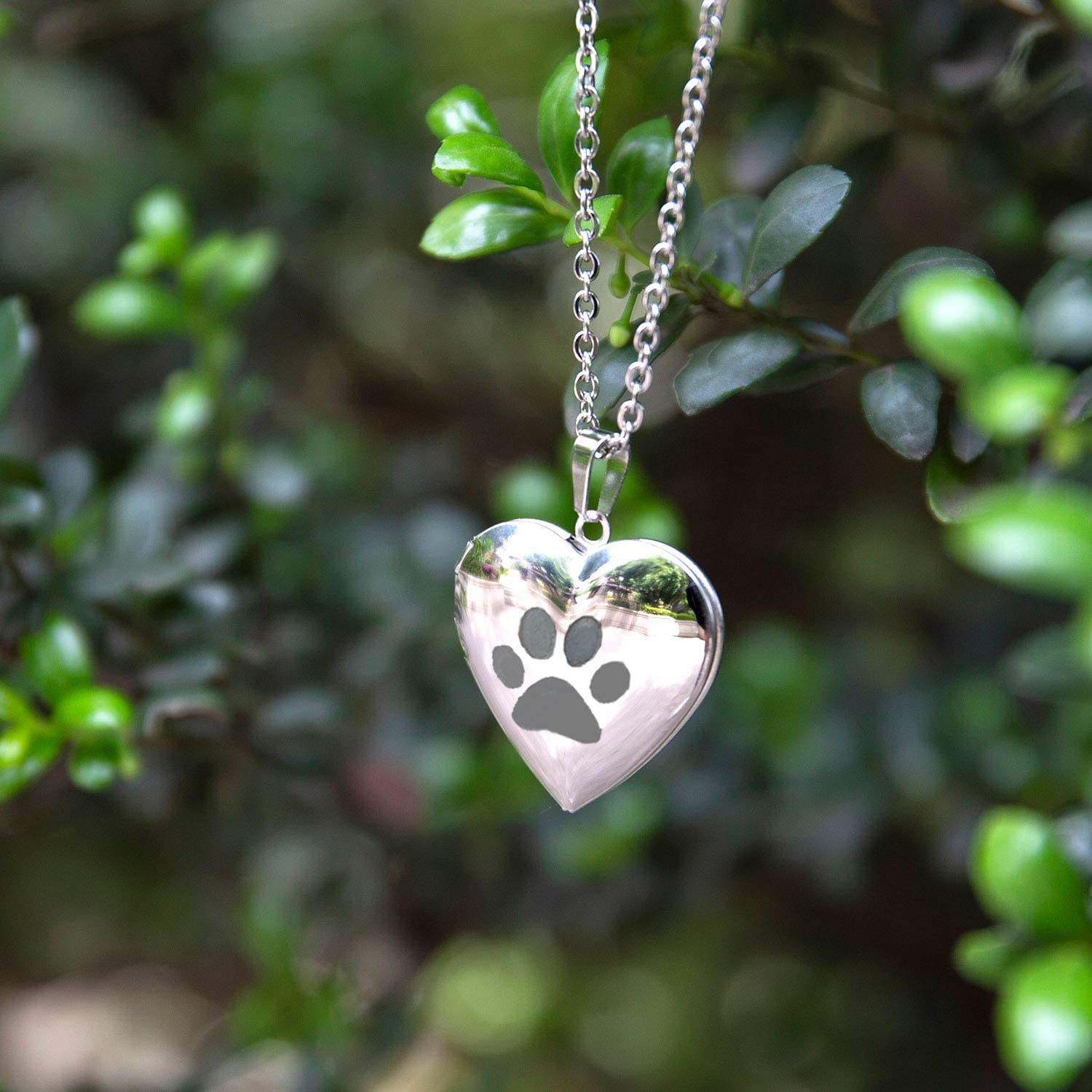 PHOCKSIN Silver Heart Locket Necklace Dog Paw Print Photo Lockets for Women In Memorial for Best Dog Cat Friends - Image 2