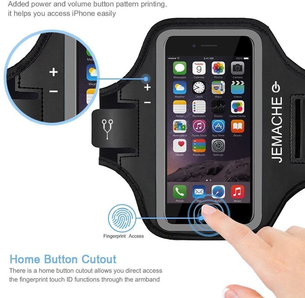 JEMACHE ID Touch Supported Gym Jog Run Workout Arm Band Case for iPhone 6/6S/7/8 Plus (Black) - Image 2