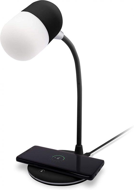 Groov-e Apollo Touch Control LED Desk Lamp with Built-In Wireless Charger & Bluetooth Speaker, black