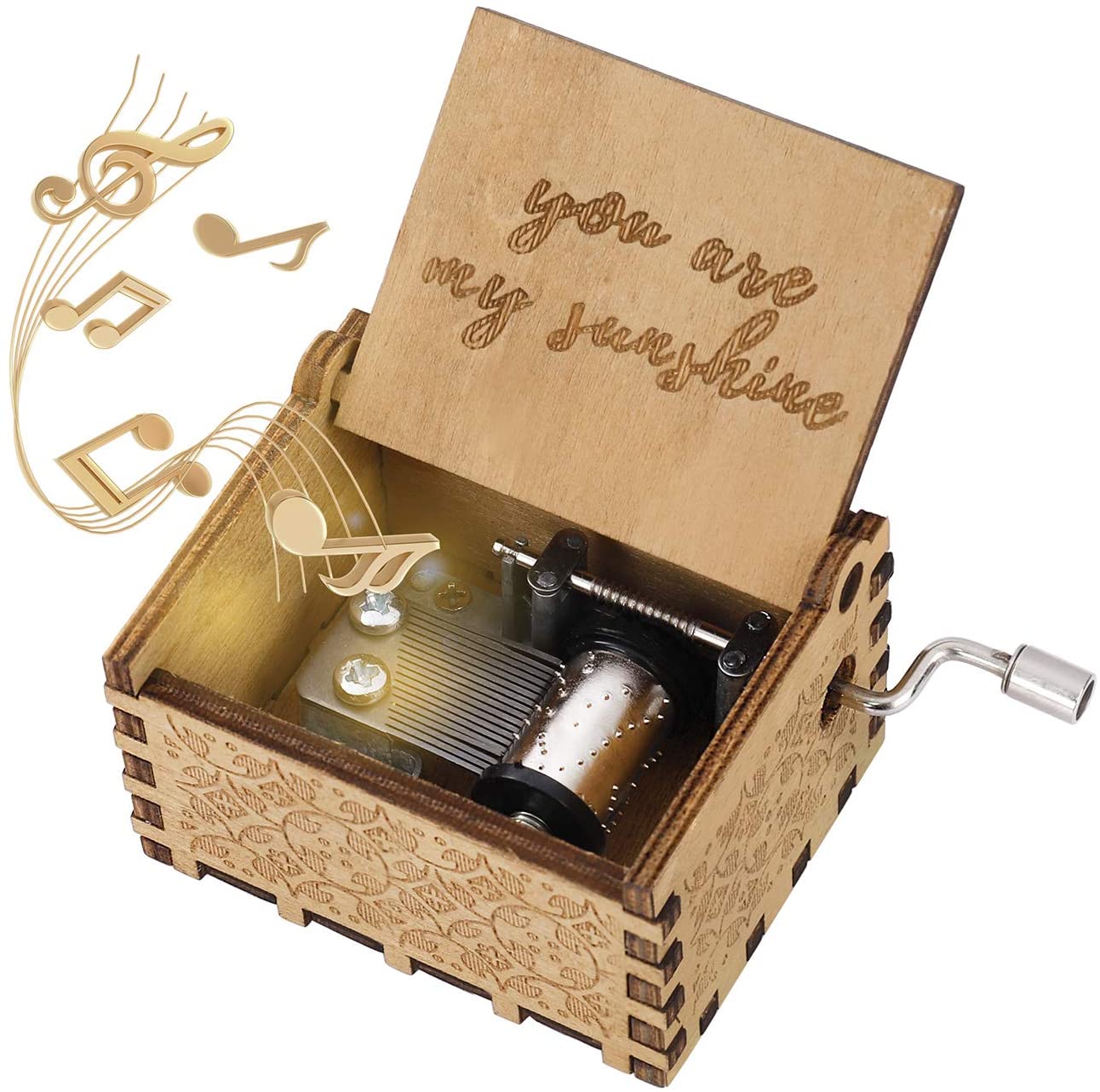 Heveer Music Box Wooden Hand Crank Music Boxes You are My Sunshine Musical Box Gift for Birthday Christmas Valentine's Day Home Decoration Crafts