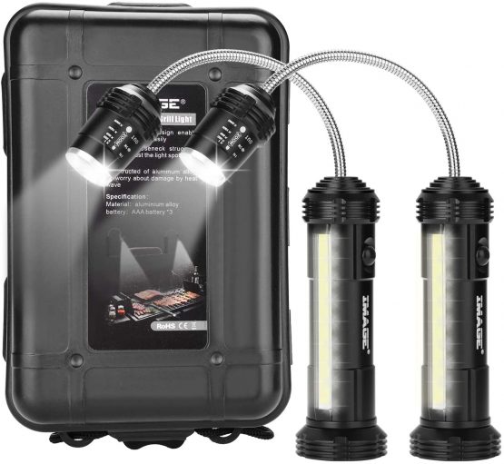 IMAGE BBQ Light 2 Pack Magnetic Barbecue Grill Light with Side Lamp Zoomable 360° Adjustable BBQ Lights Grilling Accessories for Outdoor Camping, Picnic, Workshop, Garage Lighting
