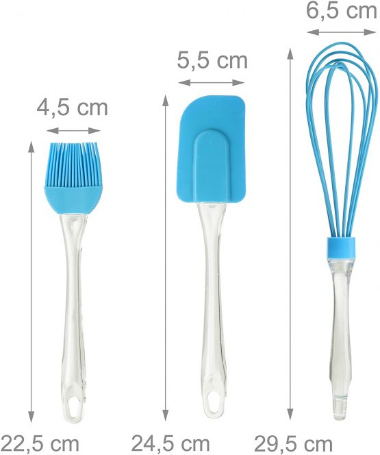 Relaxdays 10028014_45 3-Piece Baking Kit, Basting Brush, Dough Spatula & Whisk, Silicone Kitchen Utensils, Blue, PS - Image 4