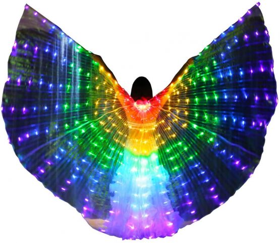 LAMF LED Belly Dance Wings with Telescopic Stick Light Up Butterfly Wings Glowing Performance Clothing for Carnival, Stage, Halloween Christmas Party
