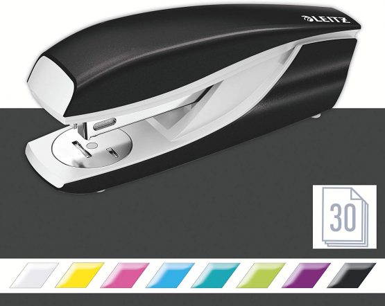 Leitz Stapler, 30 Sheet Capacity, Ergonomic Metal Body, Includes Staples, WOW Range, 55021001 - Black