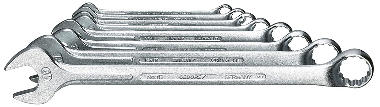 GEDORE 8-pc. Combination spanner set, AF 8-19 mm, Offset, Bi-hex, UD profile, Spanner set, 1 B-080, Silver, 8 - 19 mm
