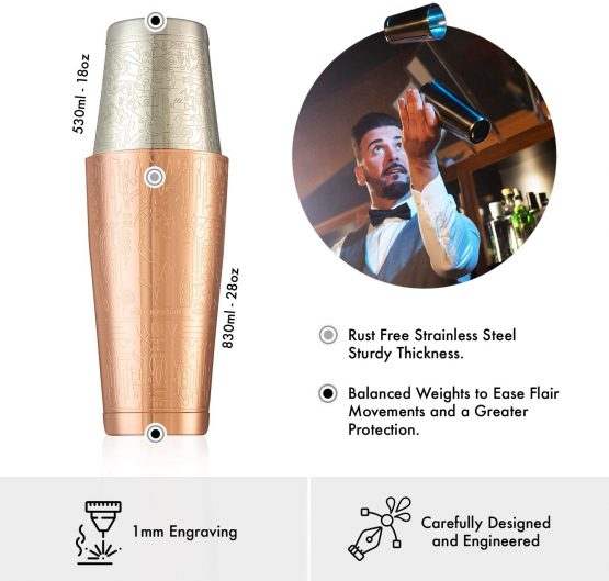 Exclusive Boston Cocktail Shaker - Copper - Professional Full Weighted Set, Precision Jigger, 2 Versatile Coasters and Recipes Guide - Image 2