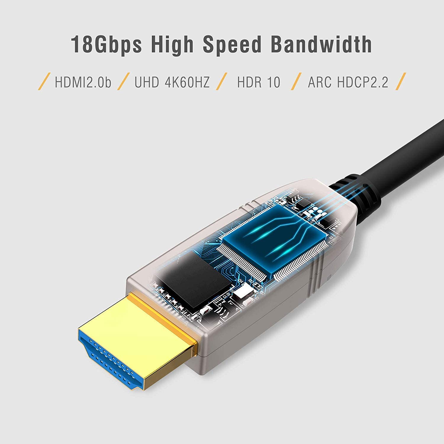 FeizLink 4K HDMI Cable 1m Fibre Optic High Speed 18Gbps Support HDMI2.0 4K 60Hz HDR10 HDCP2.2 ARC 4:4:4 3D HEC Compatible for Apple TV HDTV Projector Roku TV Box Home Theater PS4 Nintendo Switch - Image 2