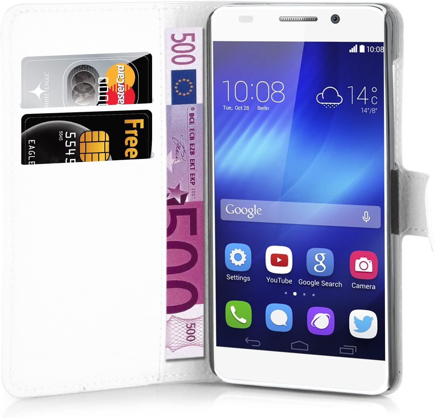 Cadorabo Book Case works with Honor 6 in SNOW WHITE - with Magnetic Closure, Stand Function and Card Slot - Wallet Etui Cover Pouch PU Leather Flip - Image 2