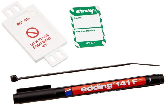 Scafftag MIC-PK-GPI-GN Microtag"Next Inspection Date Due" Tag Kit, Nylon 6/Polypropylene, White on Green, 20 holders, 20 inserts, 1 pen