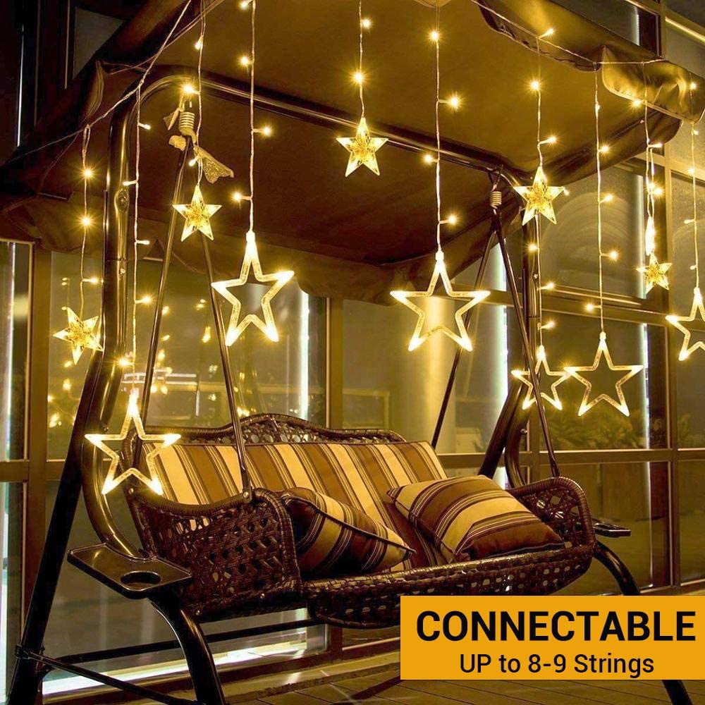 Elegear 2M x 0.9M Star Window Lights Mains Powered, Plug in Contectable Curtain Fairy Lights for Christmas Xmas, Garden
