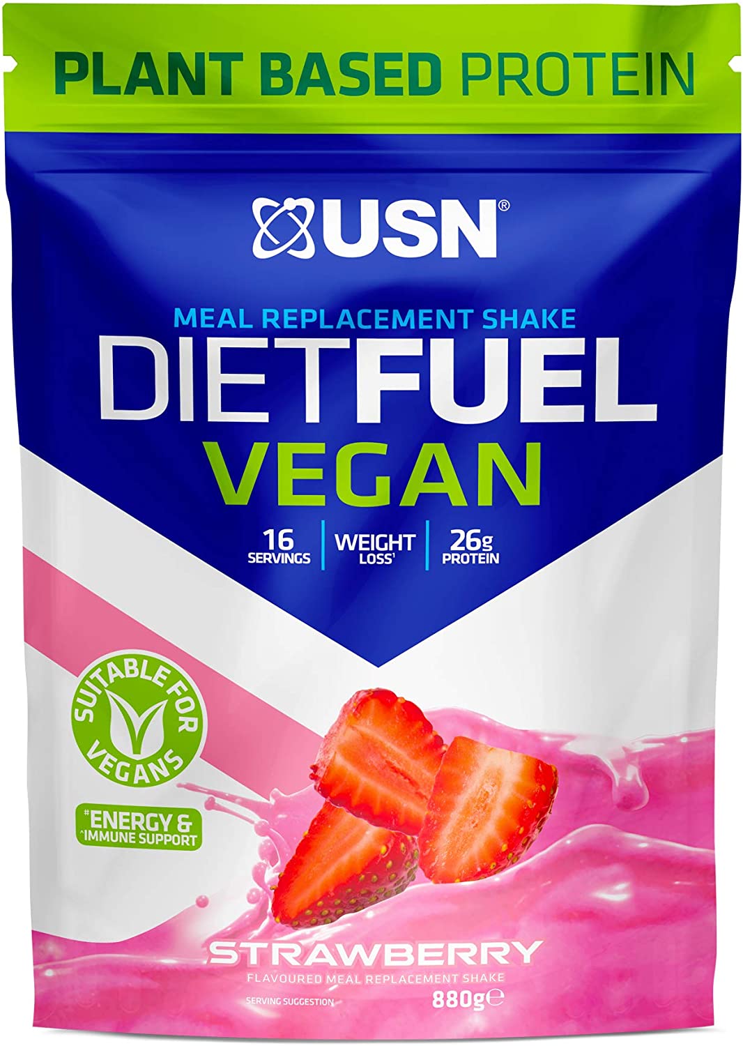 USN Diet Fuel Vegan Strawberry 880g: Dairy Free Vegan Meal Replacement Shake & Vegan Protein Powders, 880 g (Pack of 1)
