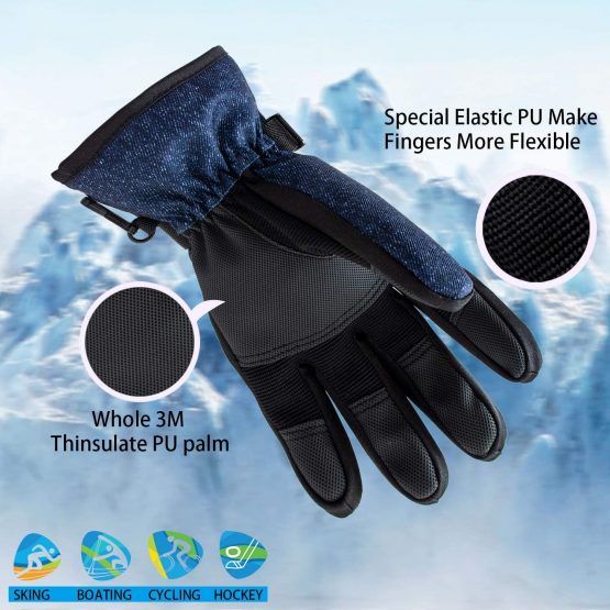 THome Child Winter Gloves, Kids Ski Gloves Waterproof Windproof Warm Gloves for Skiing Cycling Winter Boys Girls Aged 6-8T - Image 3
