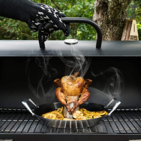 Navaris Chicken roaster for oven BBQ - Stainless steel chicken stand - Stainless steel roaster with aroma vessel drip tray - Ø 30,5cm - Image 2